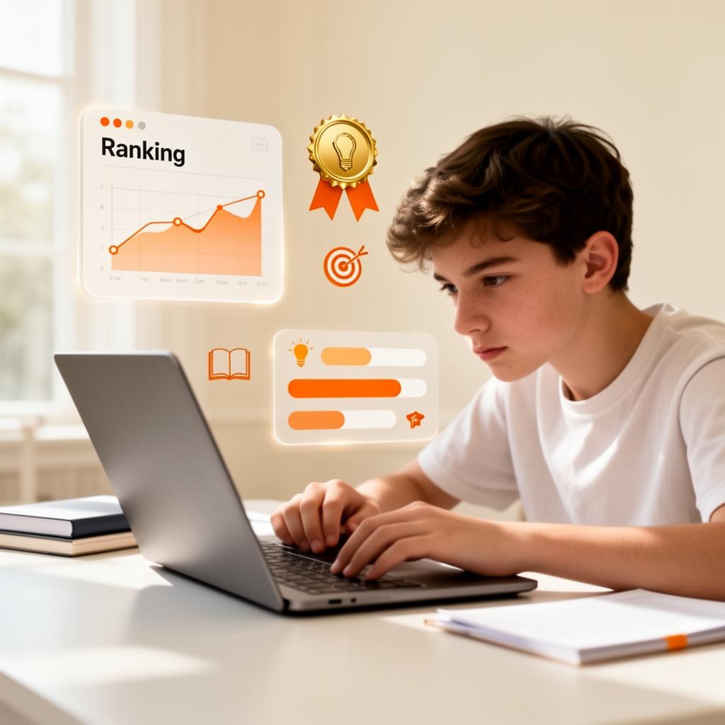 Estudante realizando preparação olímpica em uma plataforma digital moderna